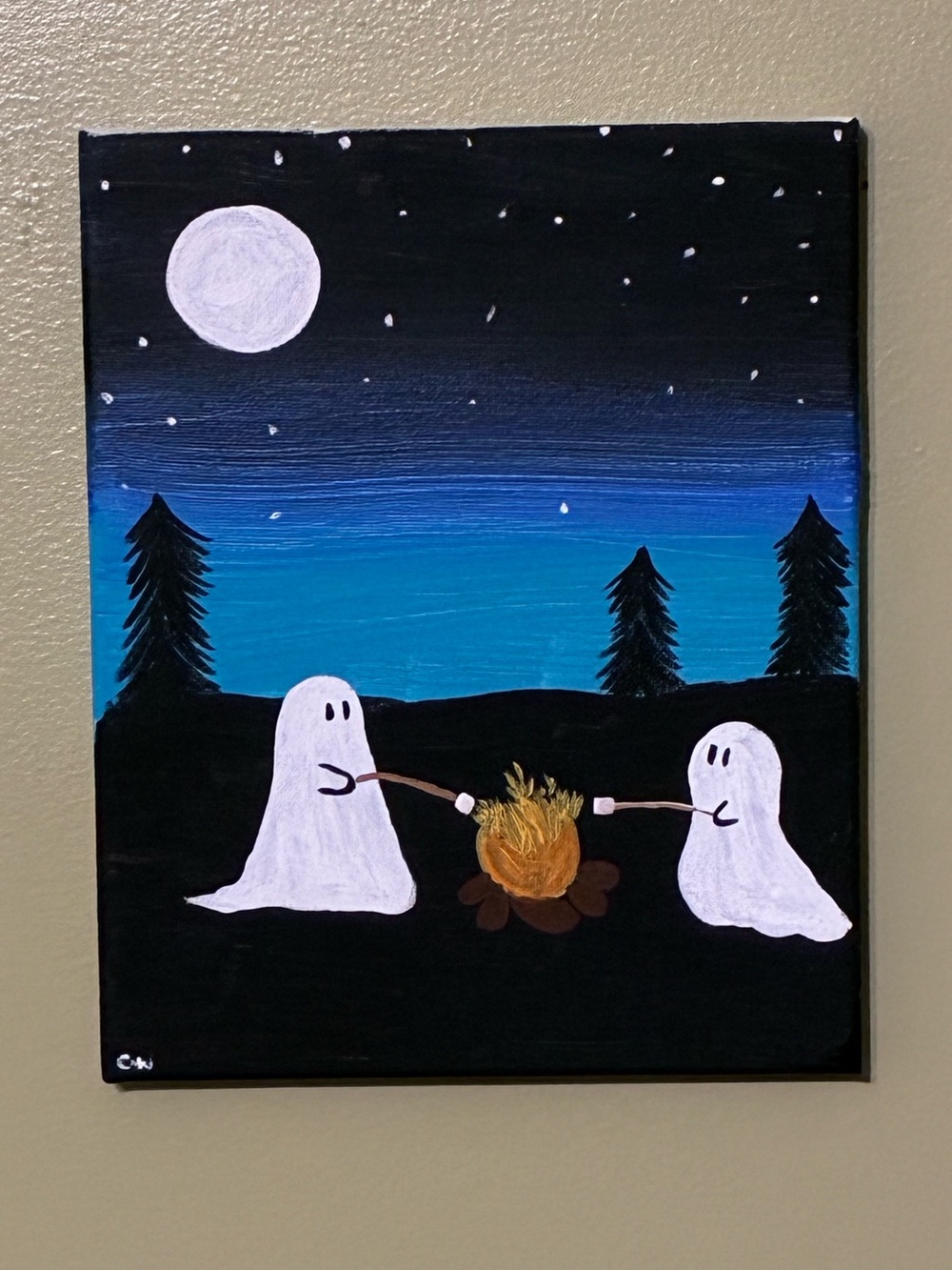 Spooky Campfire Acrylic Painting